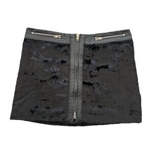 VTG Bebe Black Faux Fur Mini Skirt Leather Rock Roll Punk Grunge Women’s Size 8